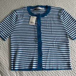 Zara blue and white crop top